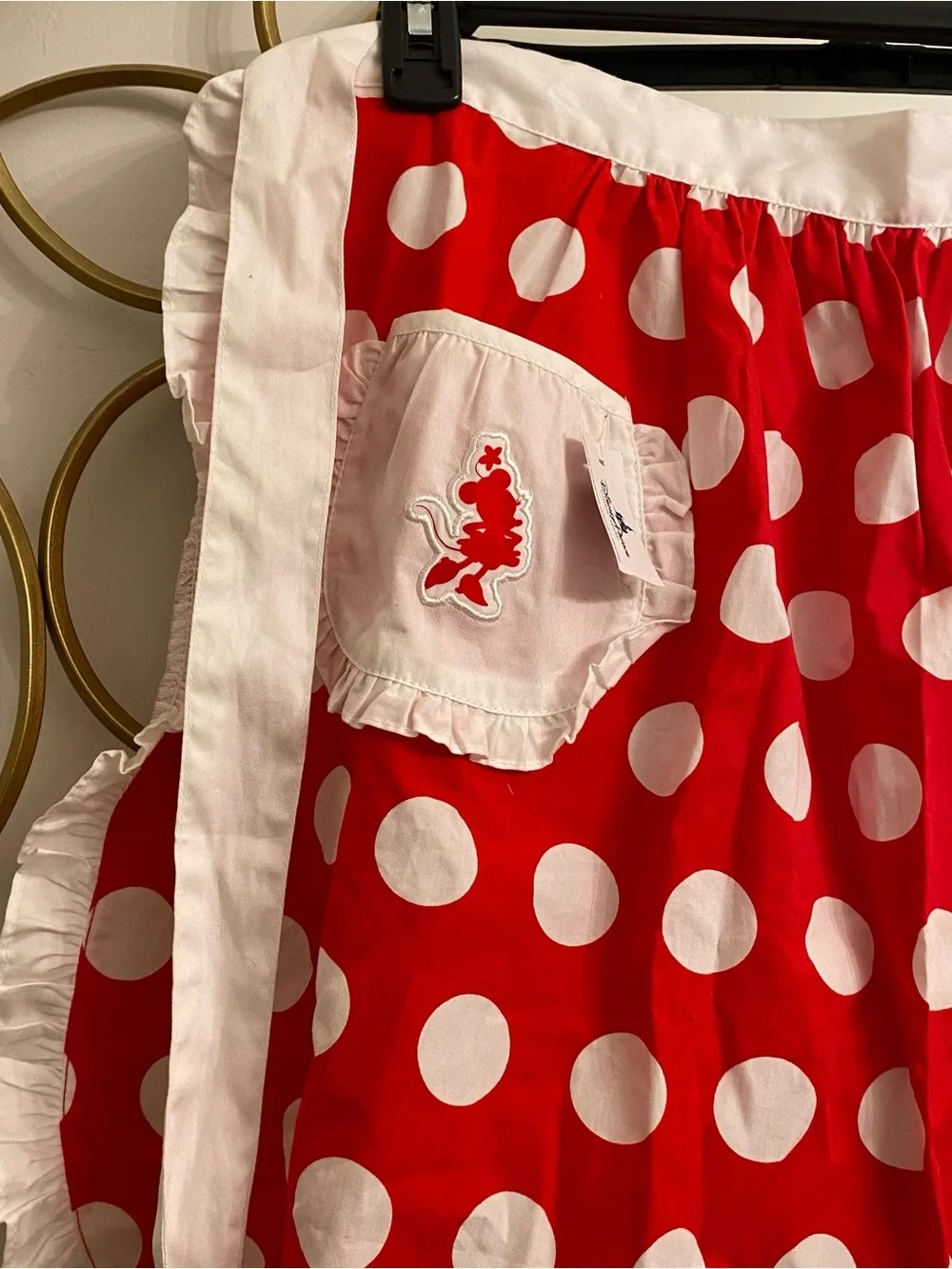 Disney Parks Adult Minnie Mouse Polka Dot Half Apron Ruffled Red White NEW